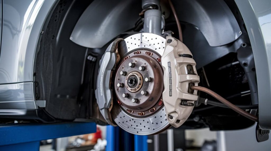a photo of the brake system of a Porsche vehicle