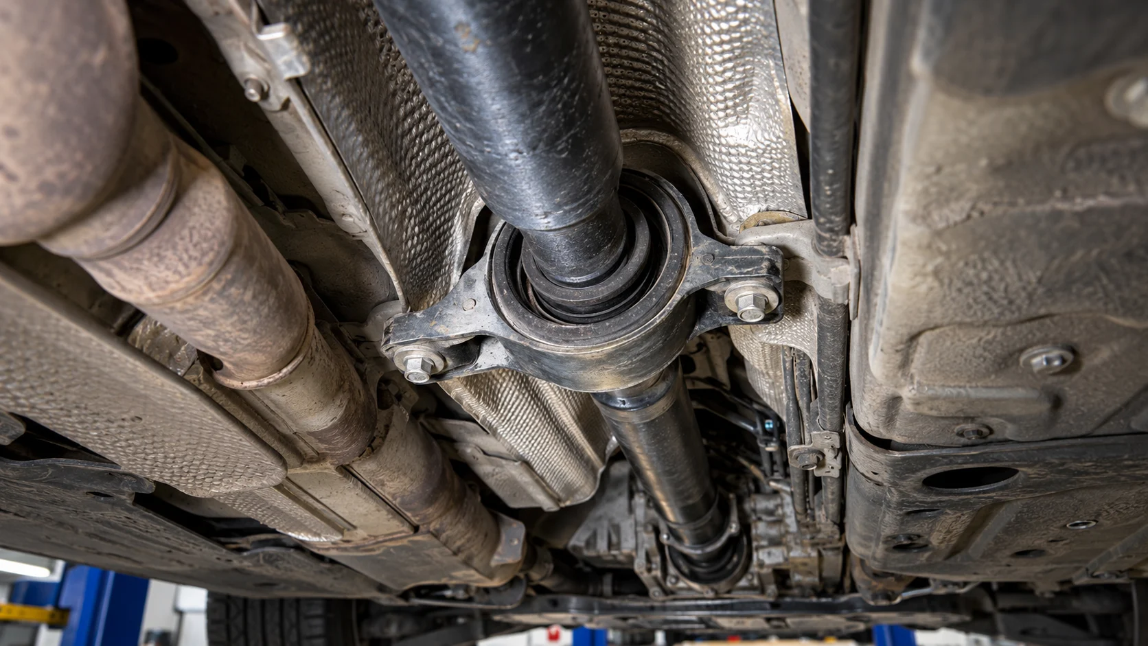 Cayenne prop shaft centre support beneath the vehicle